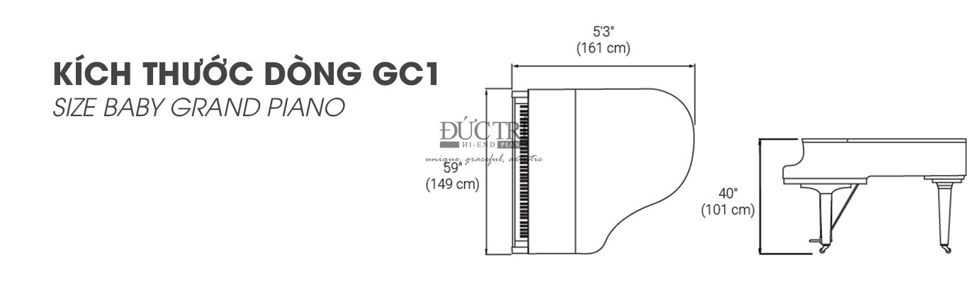 Kích thước đàn Đàn Piano Cơ Yamaha GC1 Grand