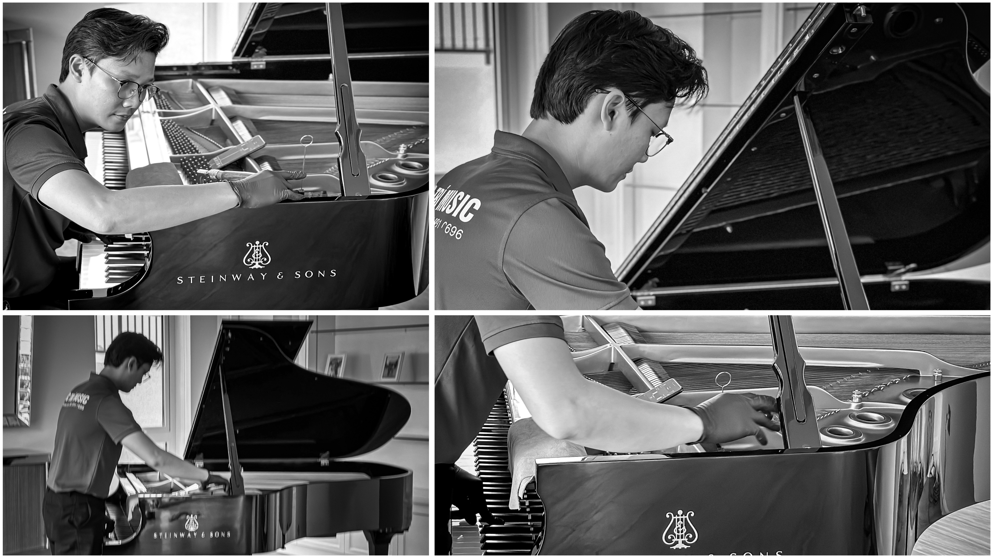 Kỹ thuật viên Piano Đức Trí lắp đặt hệ thống tự động chơi Piano Disc