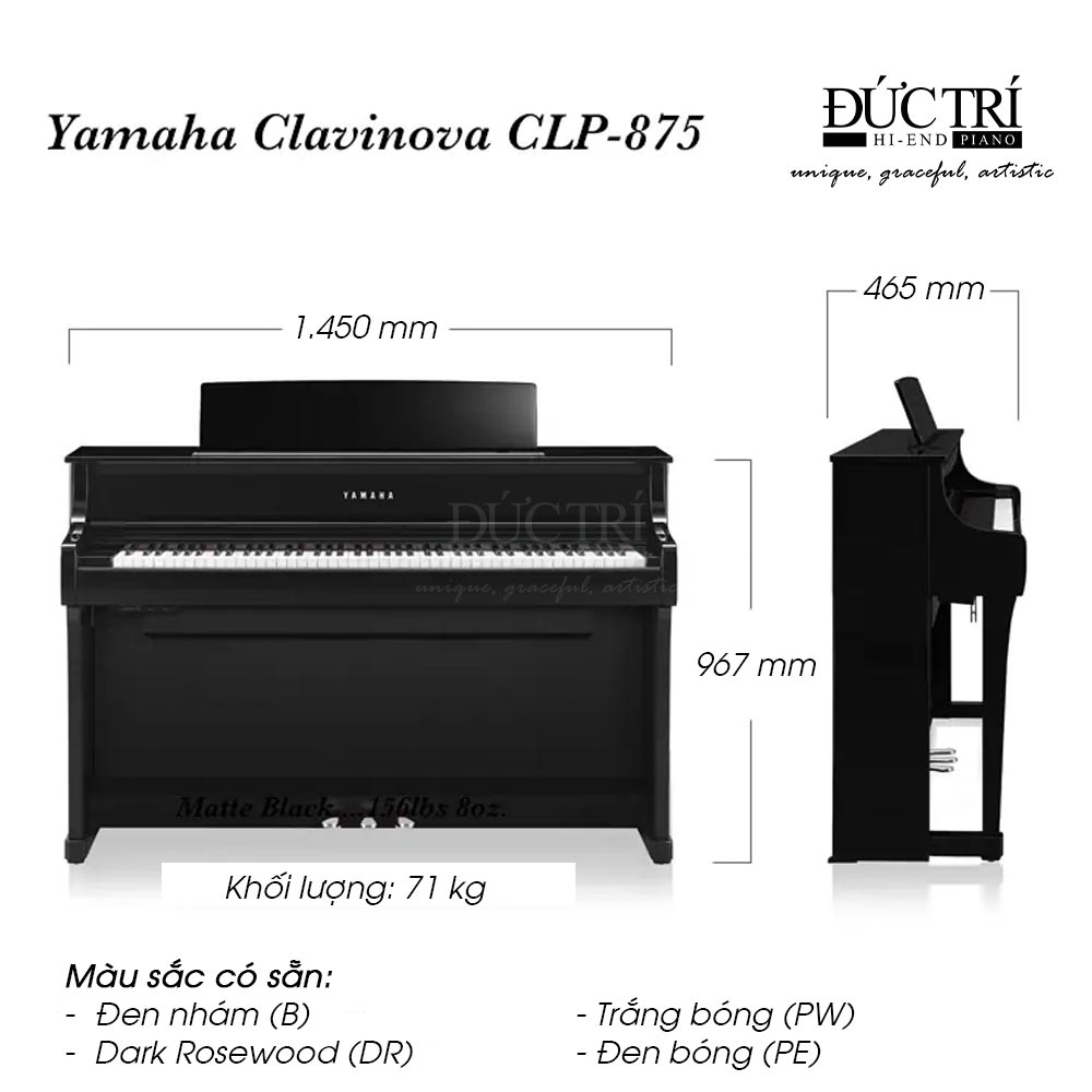 Kích thước piano Yamaha CLP-875