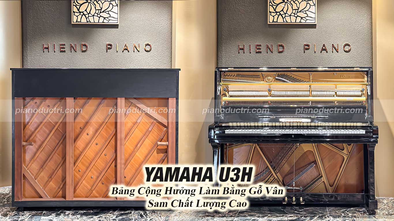 Hình ảnh thiết kế mặt trước và mặt sau của đàn Piano Yamaha U3H